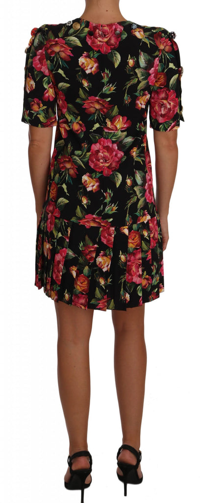 Elegant Floral Sheath Dress with Crystal Buttons