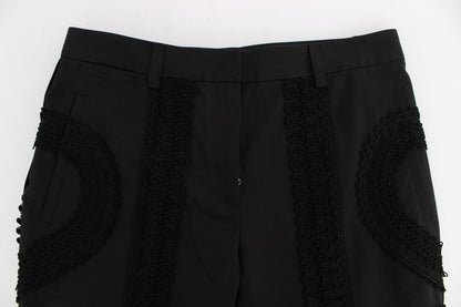 Black Cotton Stretch Torero Capris Pants