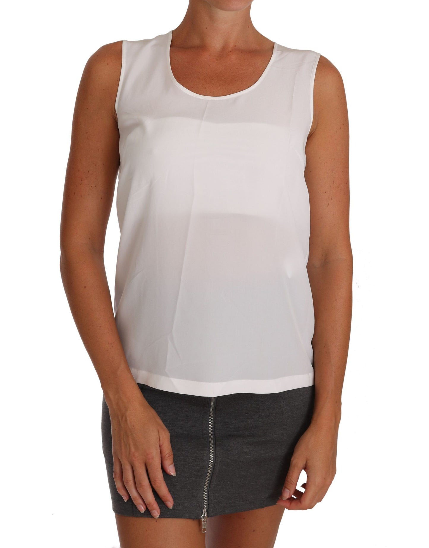 Elegant Sleeveless White Silk Blouse Top