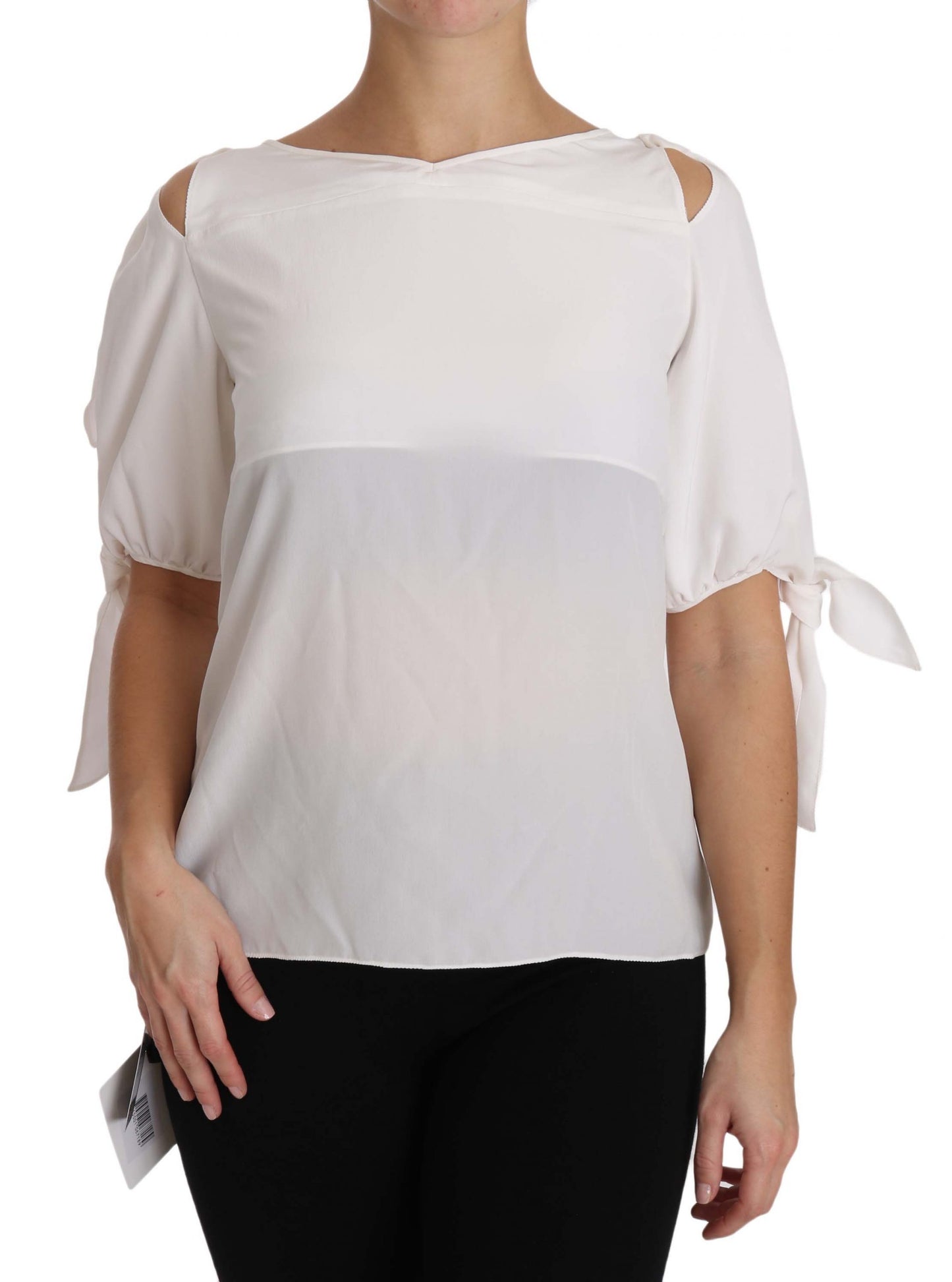 Solid White Silk Off Shoulder Blouse Top