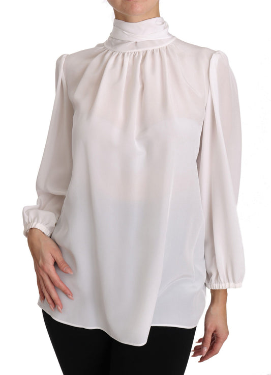 Elegant White Silk Longsleeve Top