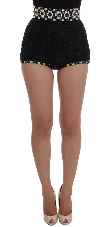 Elegant High Waist Sequined Silk Shorts