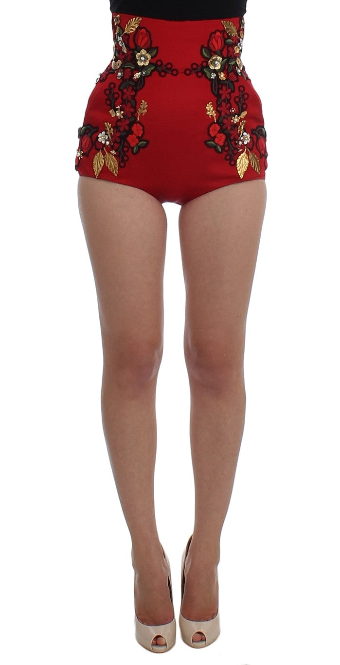 Embroidered Silk High Waist Mini Shorts