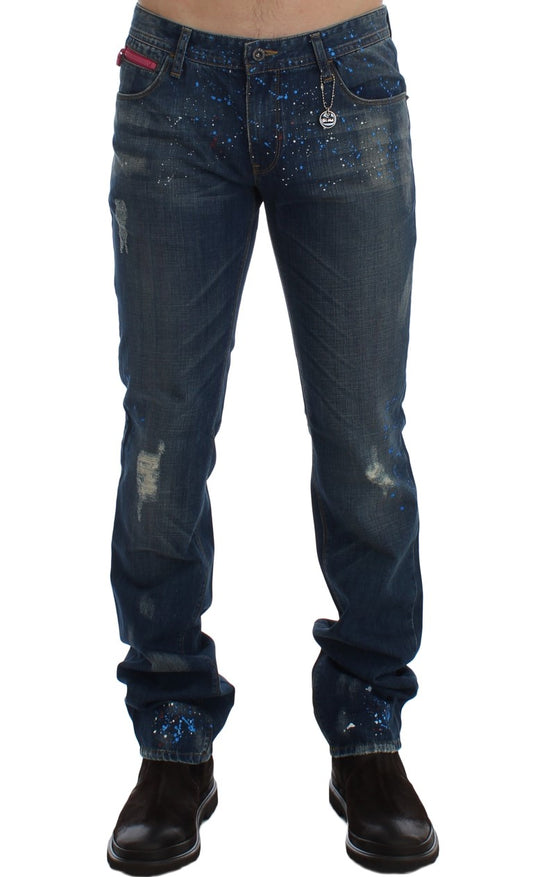 Chic Blue Wash Painted Slim Fit Jeans