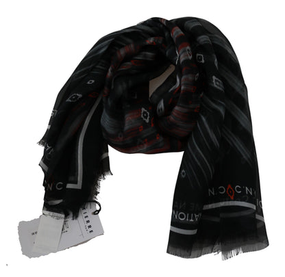 Gray Black 100% Silk Branded Scarf