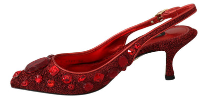 Radiant Red Slingback Pumps with Crystal Motifs