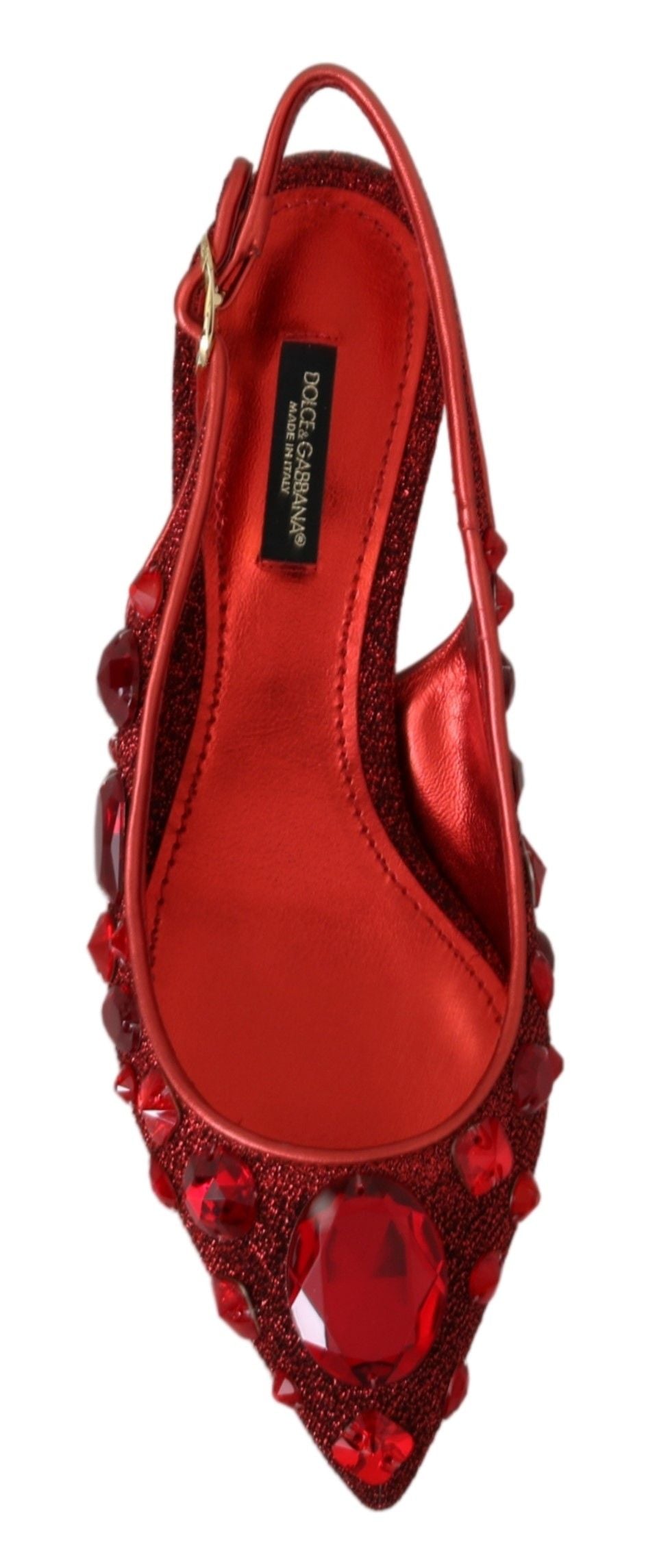 Radiant Red Slingback Pumps with Crystal Motifs