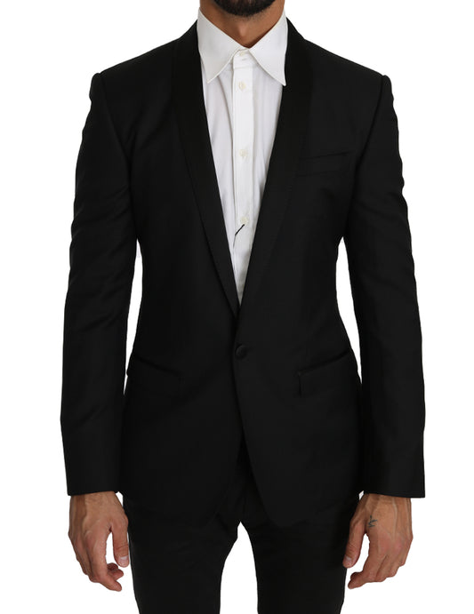 Elegant Slim Black Wool-Blend Blazer