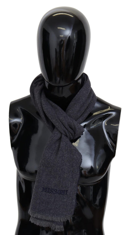 Elegant Black Wool Scarf with Logo Embroidery