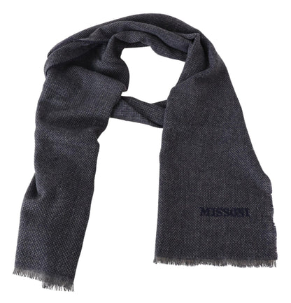 Elegant Black Wool Scarf with Logo Embroidery