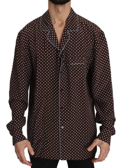 Brown Blue Polka Dot Silk Shirt