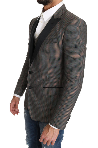 Elegant Gray Circle Pattern Blazer and Vest Set