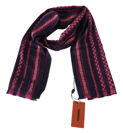 Elegant Striped Wool Scarf in Black and Pink