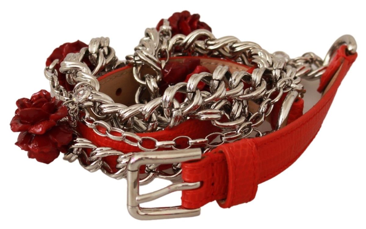 Elegant Floral Rose Waist Belt in Vibrant Red