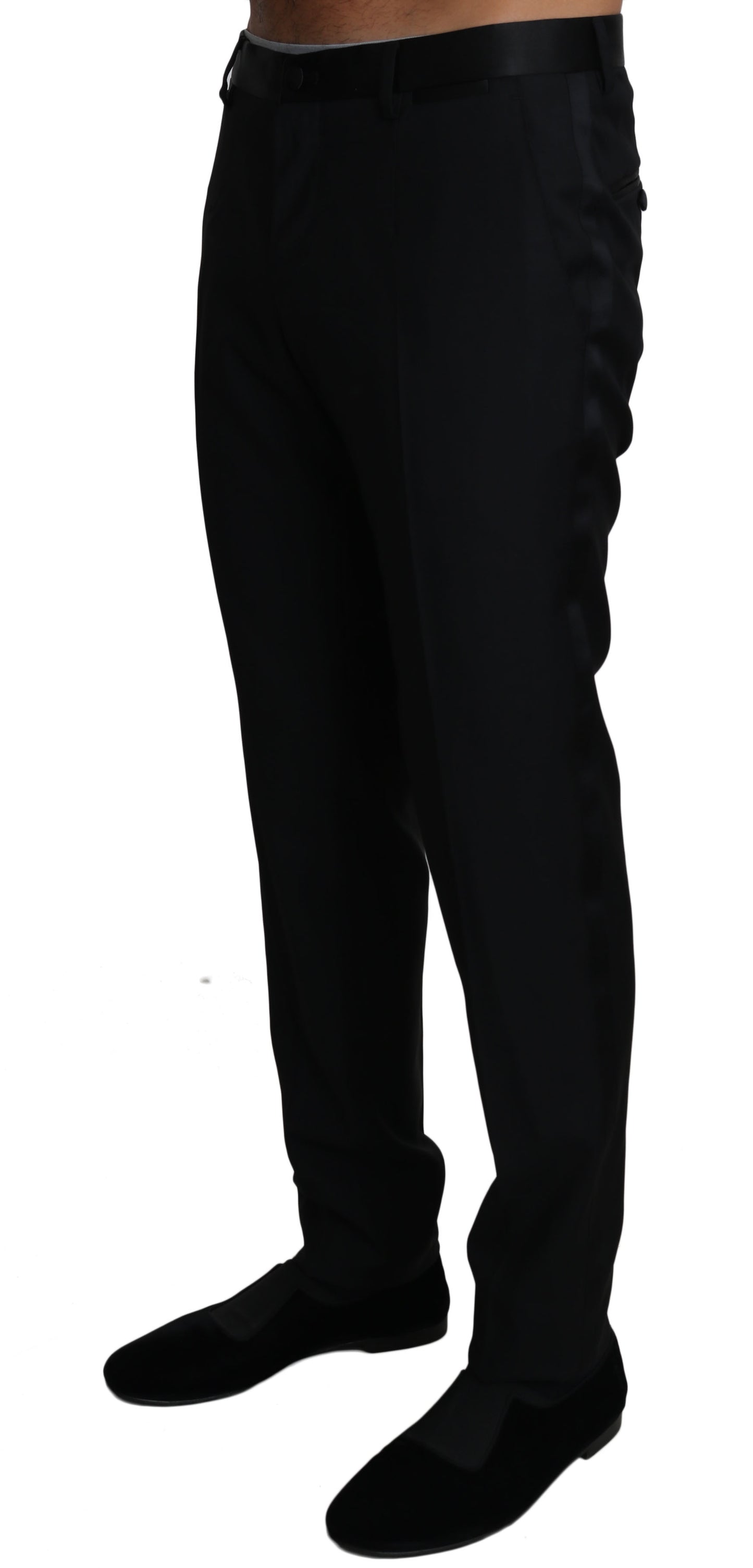 Elegant Black Wool-Silk Blend Formal Pants