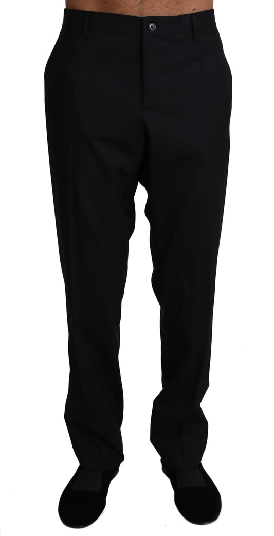 Elegant Black Formal Wool Blend Trousers