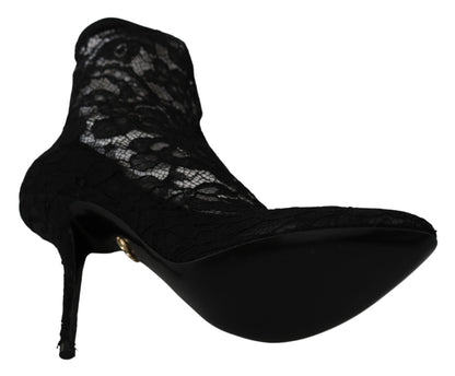 Elegant Black Floral Lace High Heel Boots