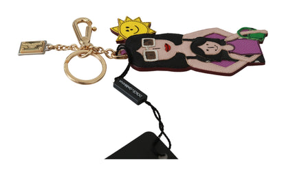 Elegant Gold-Tone Keyring with Leather Appliqué