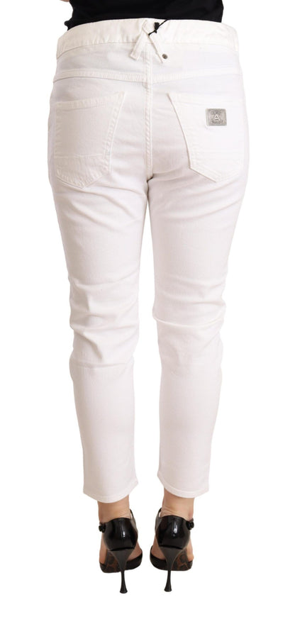 White Mid Waist Slim Fit Skinny Cotton Stretch Trouser