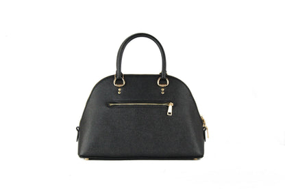 Katy Medium Black Crossgrain Leather Satchel Dome Bag Purse