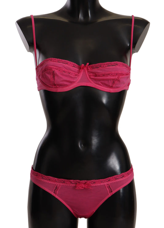 Chic Dark Pink Lace Cotton Lingerie Set