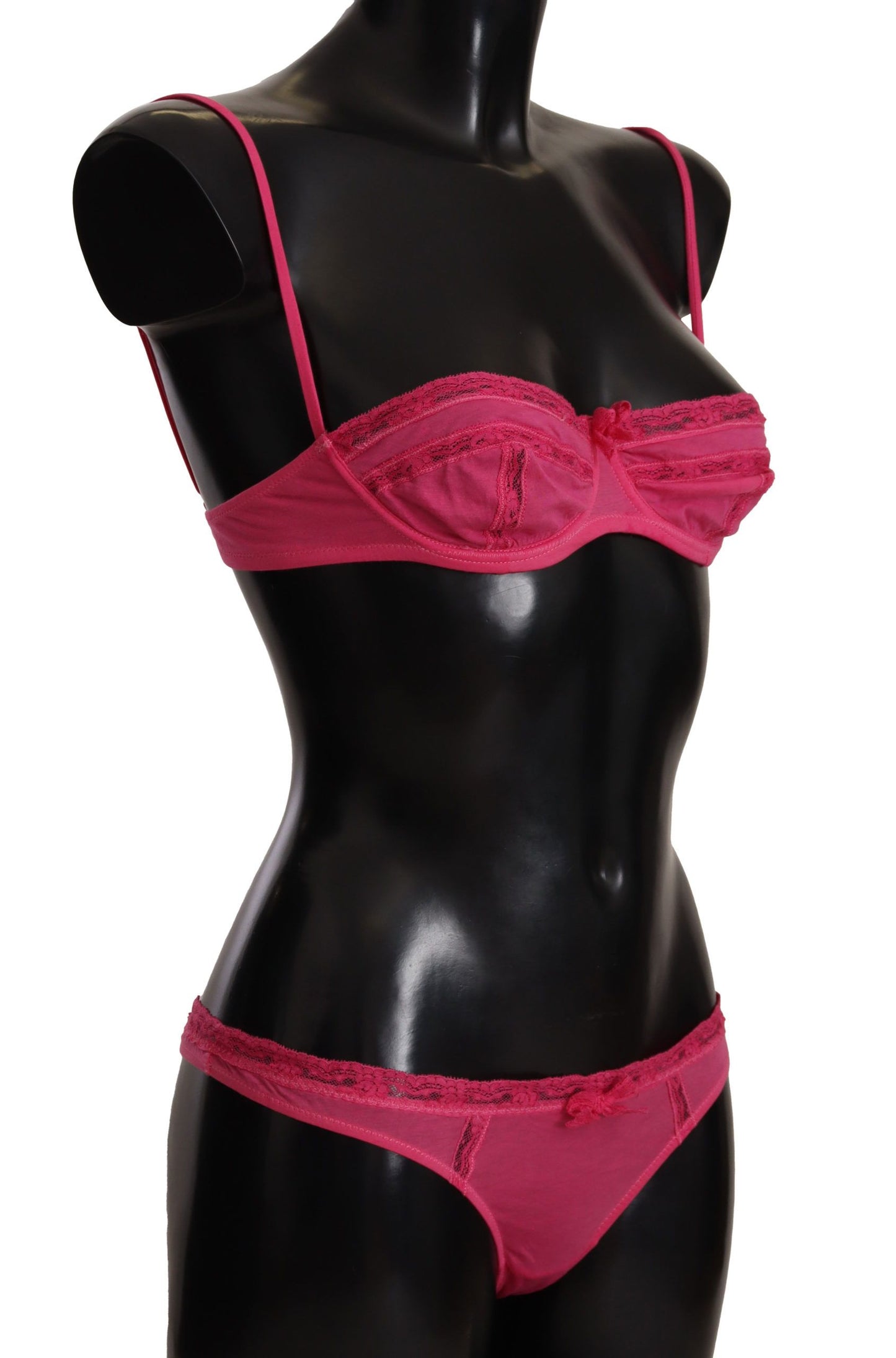 Chic Dark Pink Lace Cotton Lingerie Set