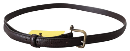 Elegant Dark Brown Leather Belt with Bronze-Tone Hardware