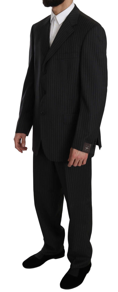 Elegant Black Striped Wool Suit