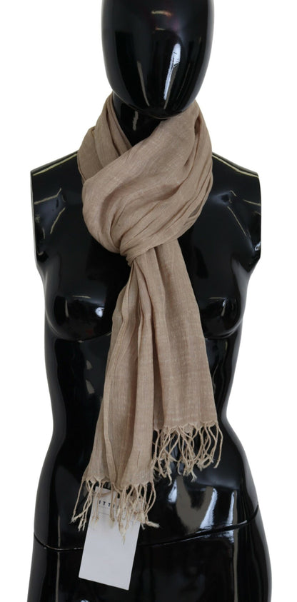 Beige Cotton Shawl Foulard Fringe Scarf