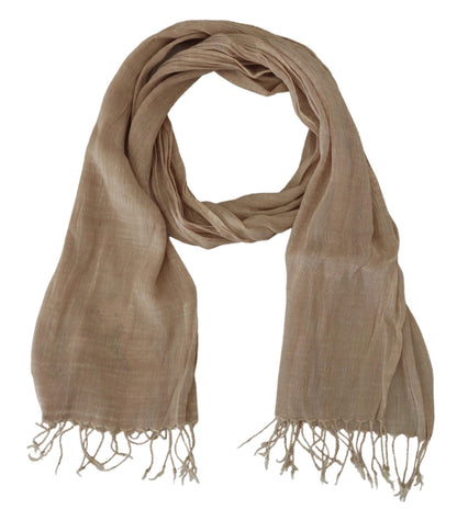 Beige Cotton Shawl Foulard Fringe Scarf