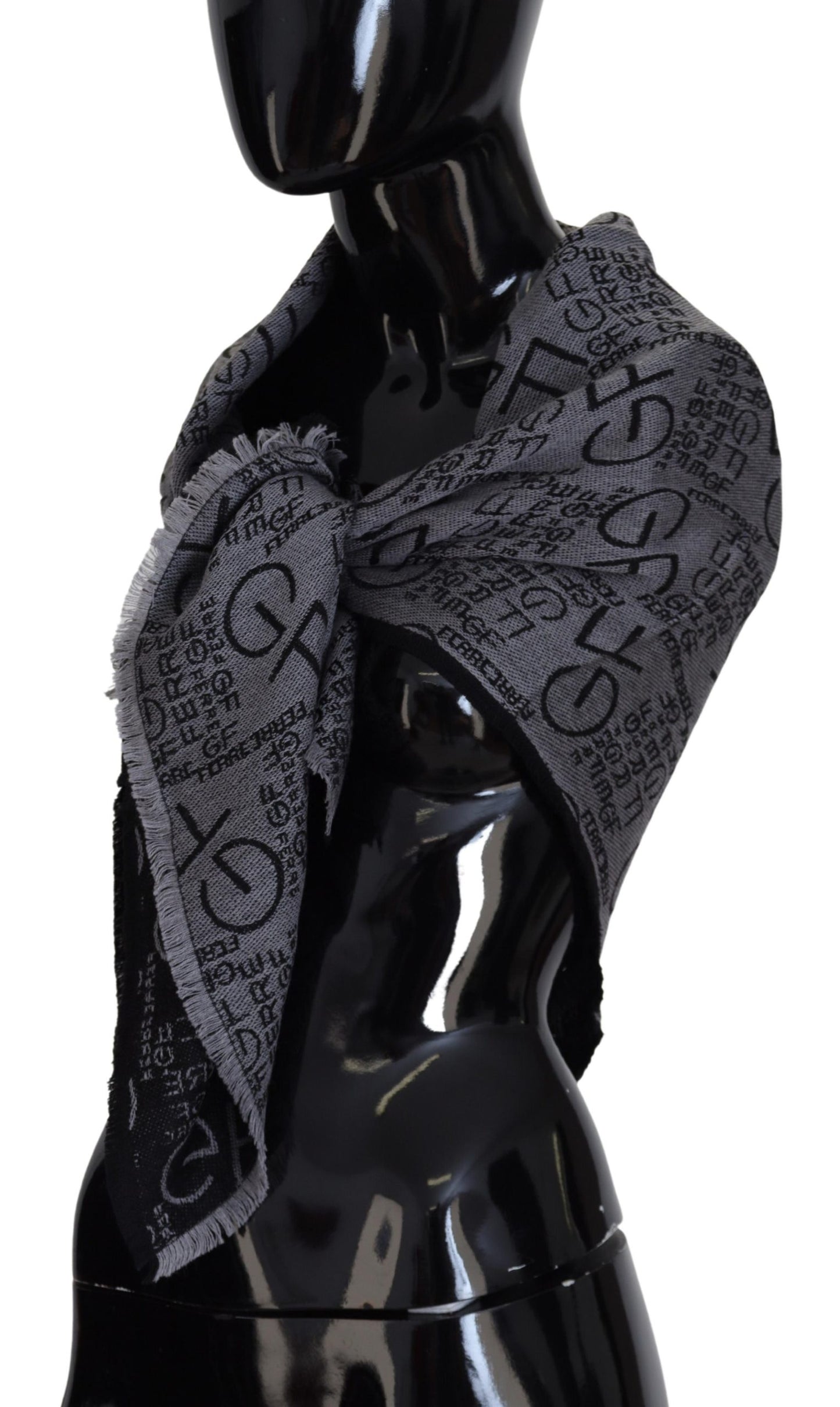 Grey Wool Logo Print Wrap Warmer Shawl Scarf