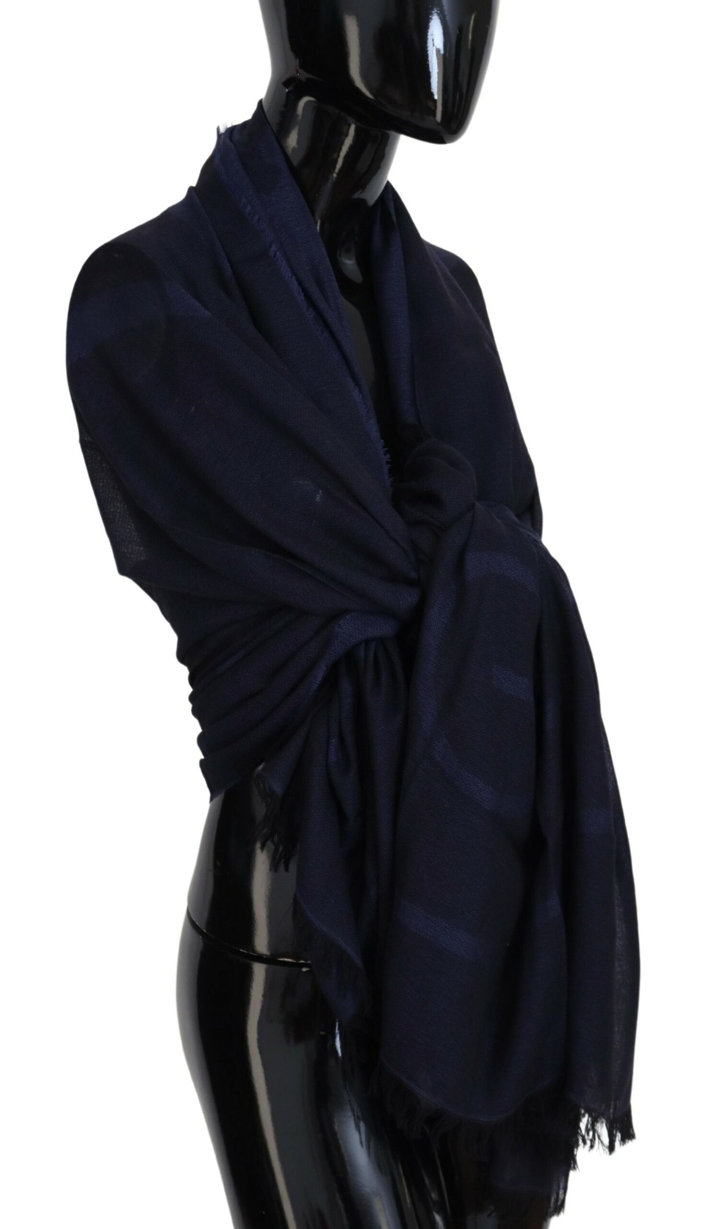 Dark Blue Wool Neck Wrap Shawl Fringes Scarf