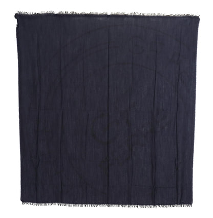 Dark Blue Wool Neck Wrap Shawl Fringes Scarf