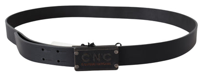 Elegant Black Leather Waist Belt with Rustic Buckle