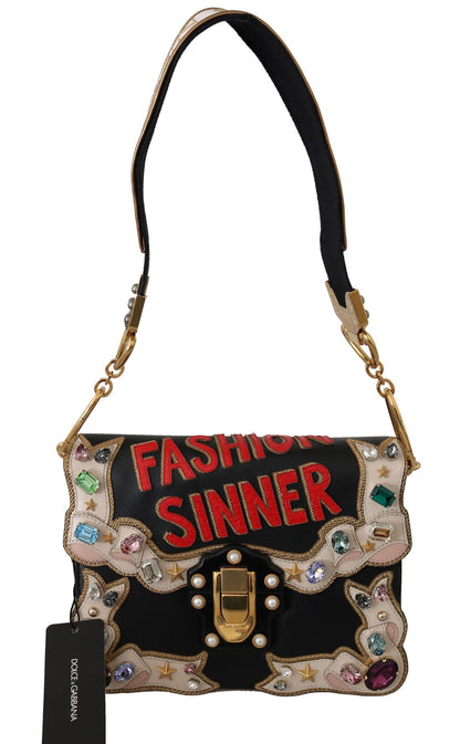 Chic Leather Lucia Shoulder Bag with Crystal Embellishments