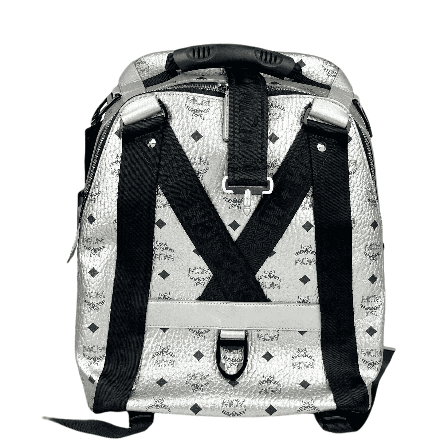 MCM Women Jemison 2in1 Silver Visetos Medium Backpack Belt Bag