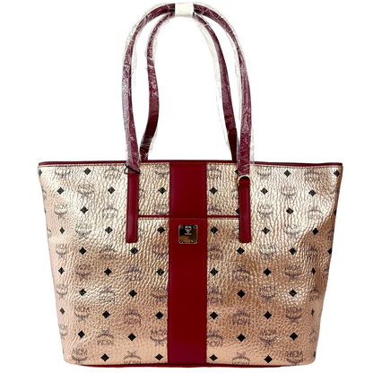 MCM Chamoagne Women's Gold Monogram Visetos Canvas Medium Tote Bag