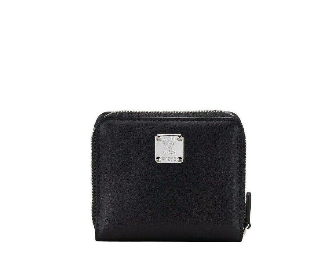 MCM Women's White Black Contrast Logo Small Zip Wallet