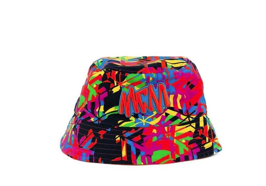 Cubic Monogram Neon Cotton Silk Blend Embroidered Logo Bucket Hat