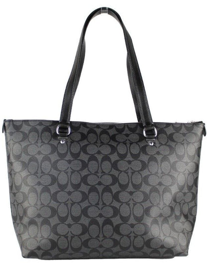 Signature Coated Canvas Graphite Black Leather Gallery Tote Handbag