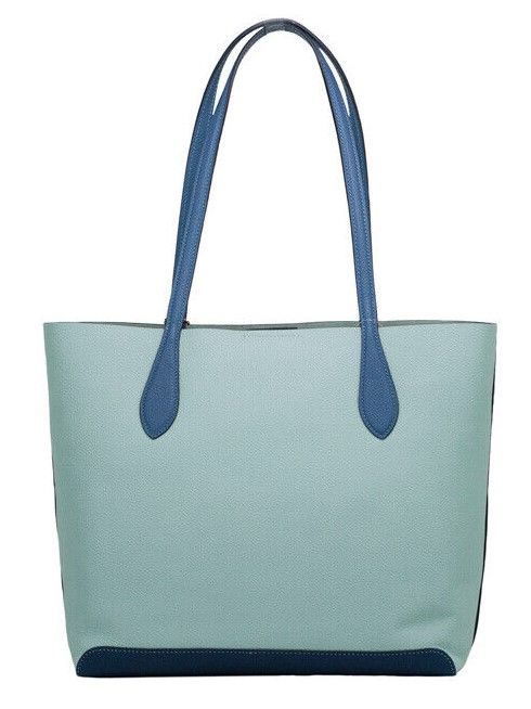 Kia Medium Aqua Multi Colorblock Pebbled Leather Tote Bag Handbag