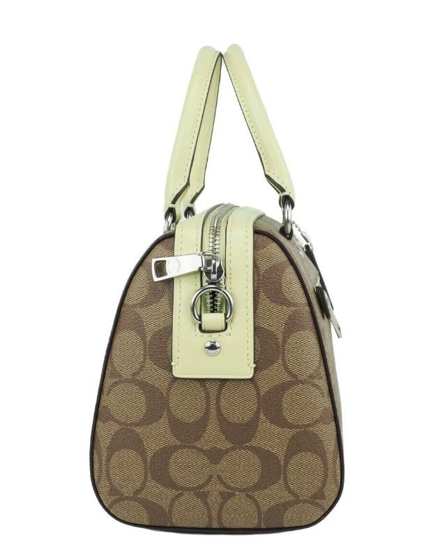 Rowan Khaki Pale Lime Signature Medium Satchel Crossbody Handbag