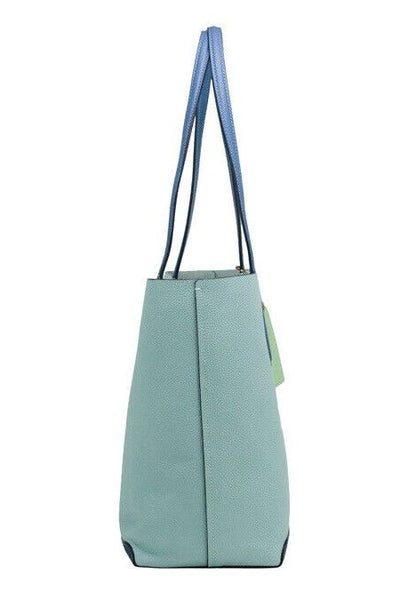 Kia Medium Aqua Multi Colorblock Pebbled Leather Tote Bag Handbag