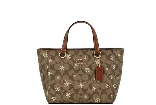 Alice Small Snowflake Print Khaki Canvas Satchel Handbag Purse