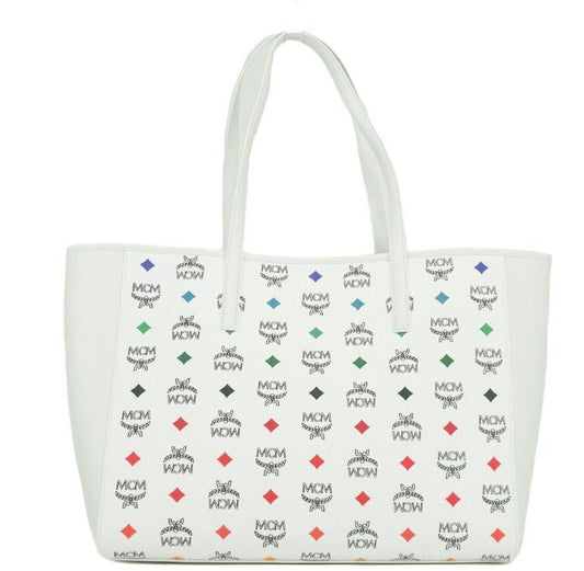 Portuna Medium White Logo Visetos Tumbled Leather Multifunction Tote Handbag