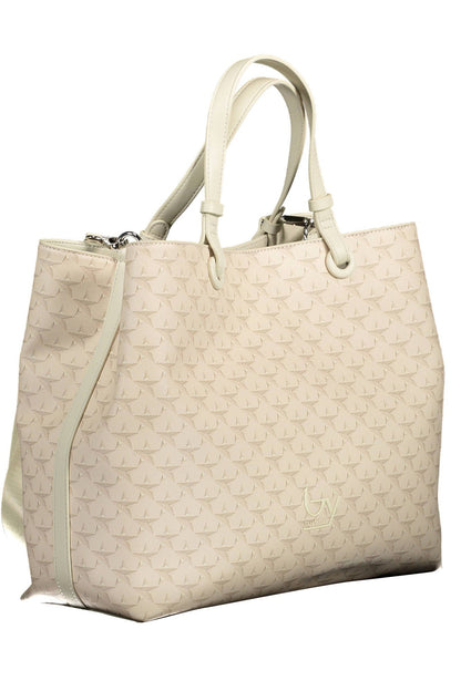 Beige Chic Two-Compartment Handbag with Logo Detail