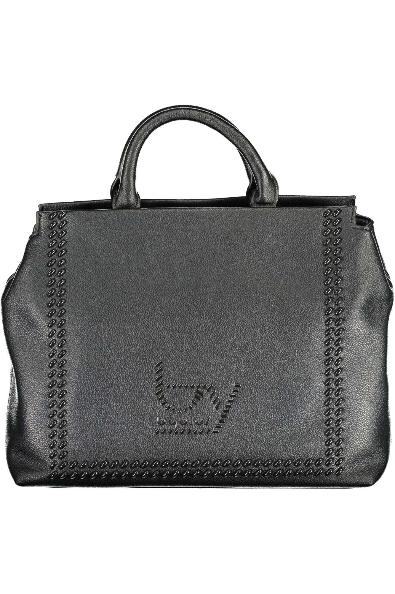 Elegant Two-Handle Black Handbag with Contrasting Details