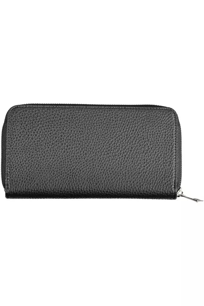 Sleek Black Tri-Compartment Wallet with Coin Purse