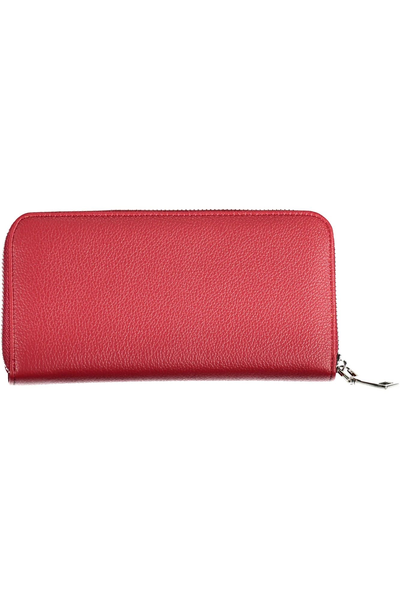 Elegant Red Polyurethane Wallet with Zip Closure