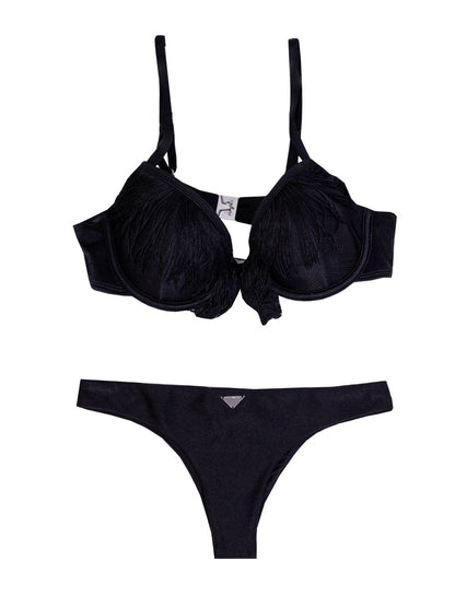 Elegant Fringed Black Triangle Bikini